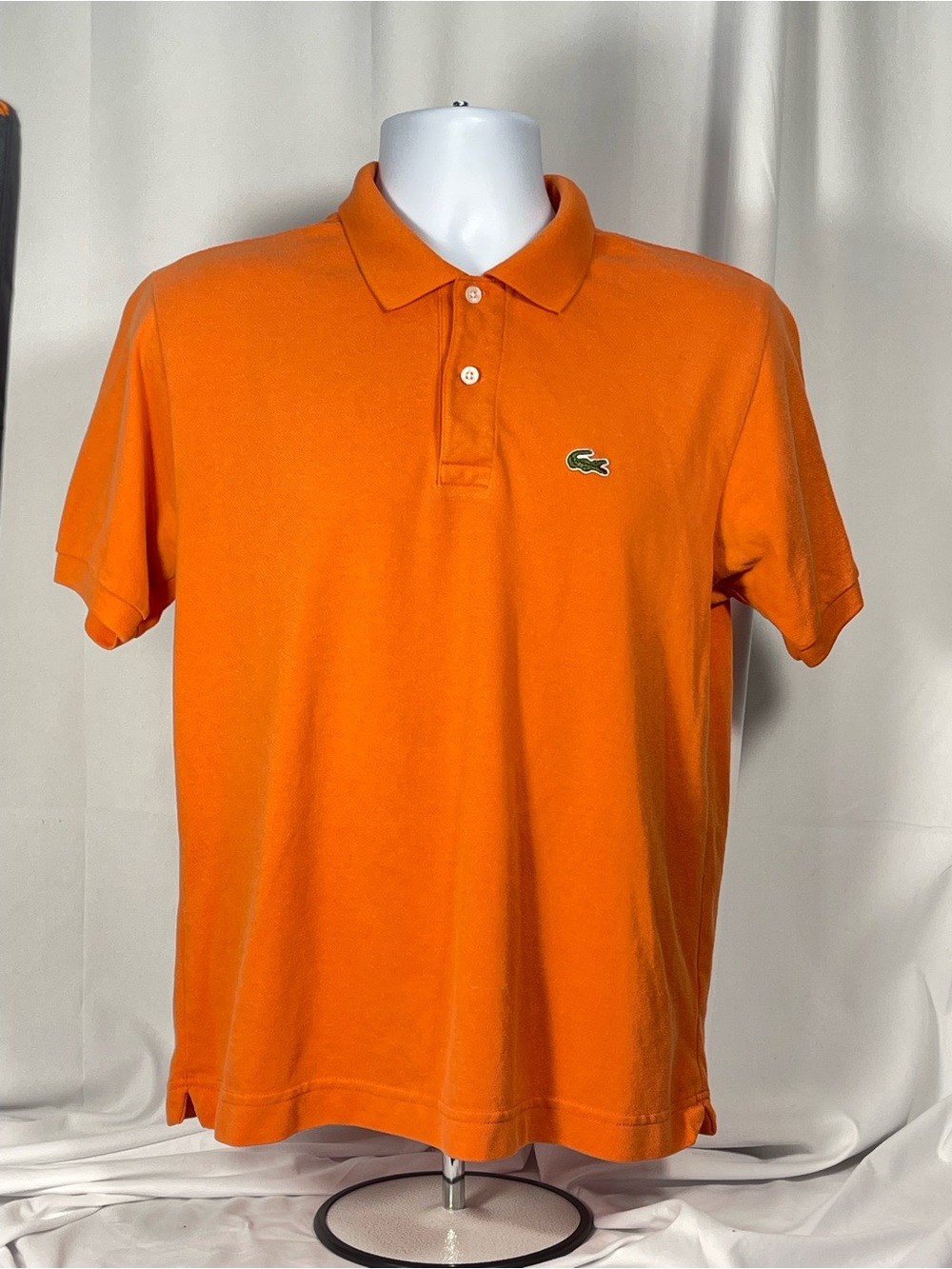 Classic Lacoste Men’s Bright Orange Polo with Green Crocodile Logo
